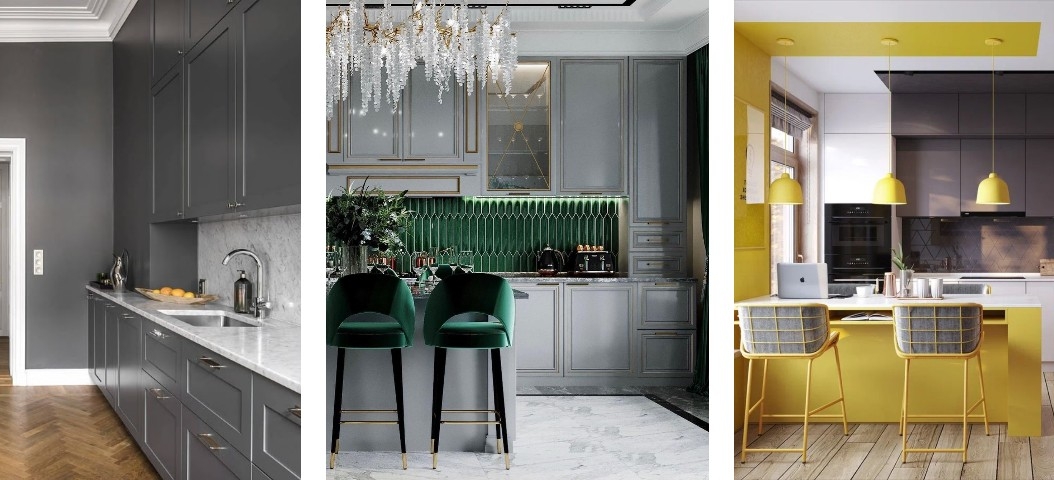 С чем сочетать серый на кухне будущего?