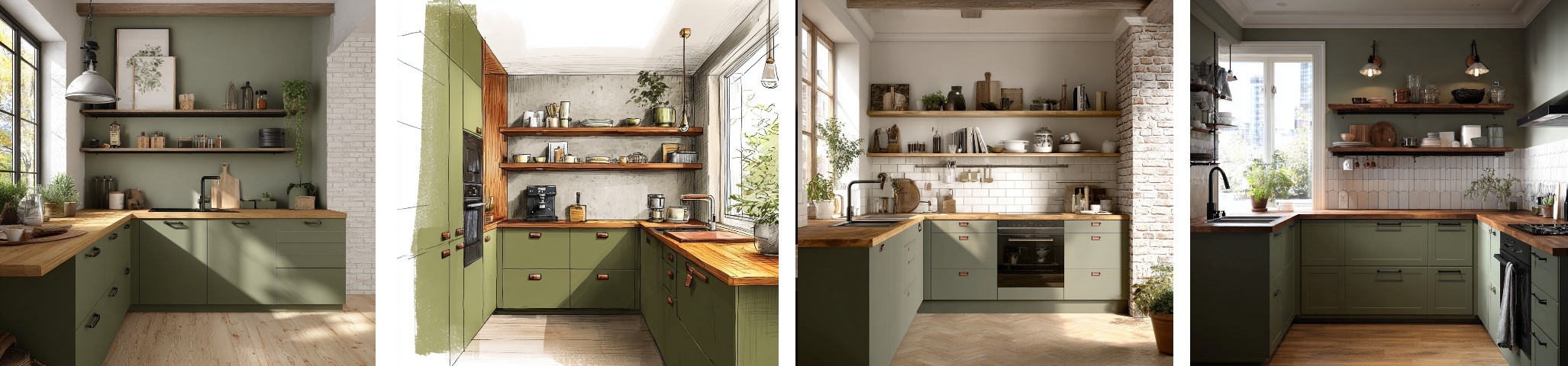 Кухни Антарес: Оливковый + Натуральное дерево: Эко-гармония