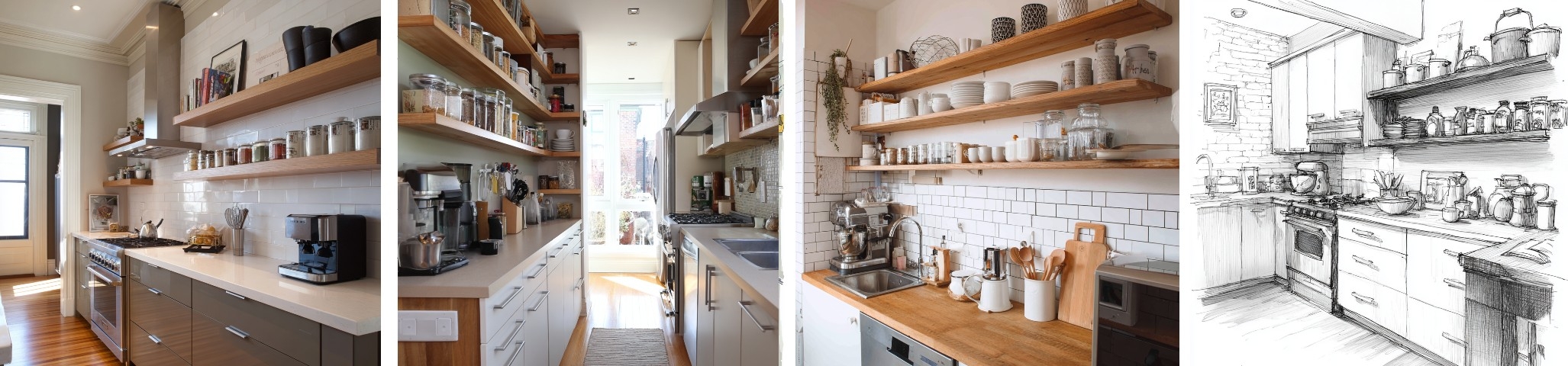 Открытые полки вместо части шкафов