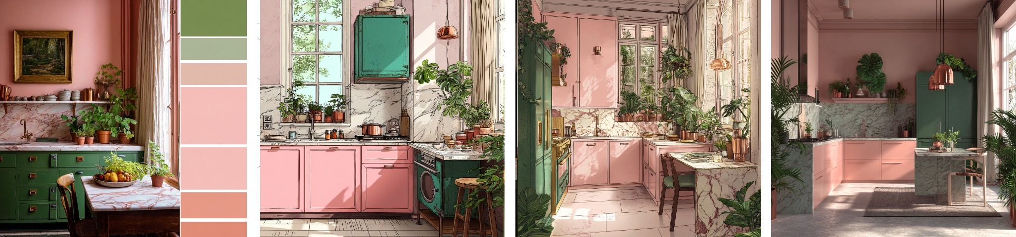 Кухни Антарес: Пудровый розовый + Малахит: Нежность и драма